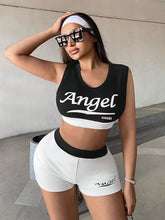 Casual And Sexy Street Style Summer Black And White Patchwork Women's Crop Top And Shorts Set